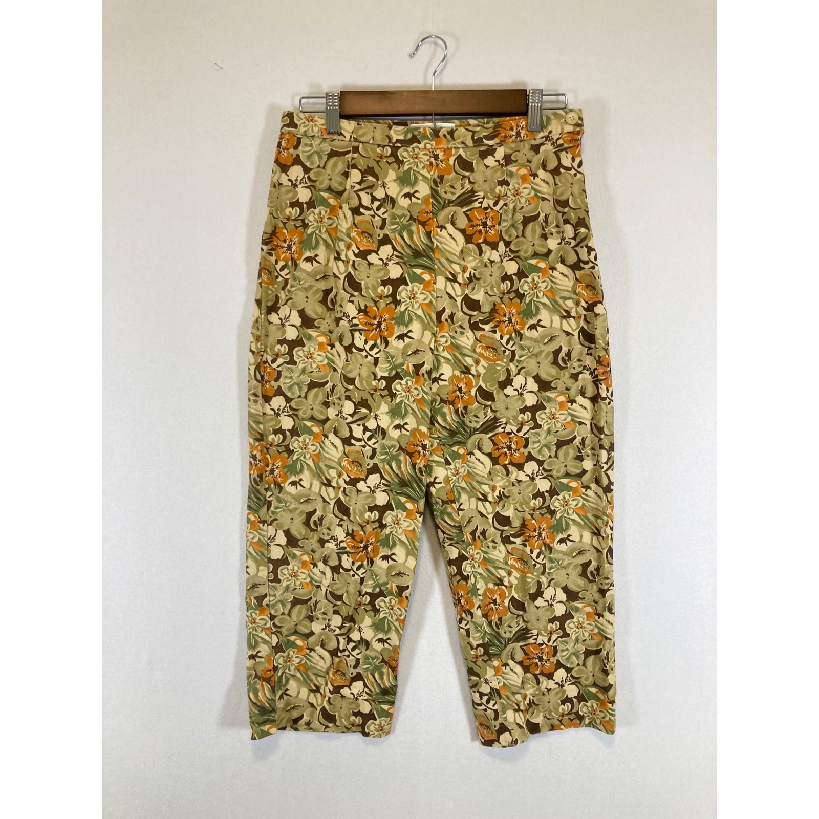 Cottagecore Chaus Womens Size 10 Green Orange Floral Cropped High Rise Pants